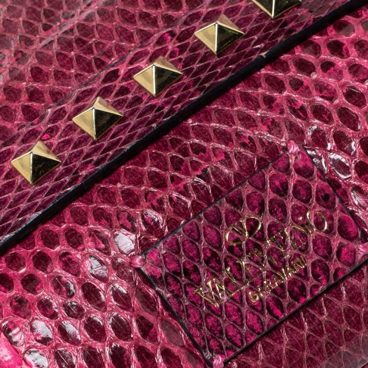 Pre Owned Valentino Pink Python Rockstud Wristlet Clutch