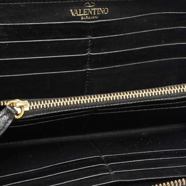 Pre Owned Valentino Black Leather Pleated Bow Continental Wallet