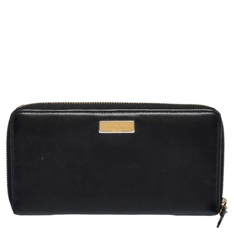Pre Owned Valentino Black Leather Pleated Bow Continental Wallet