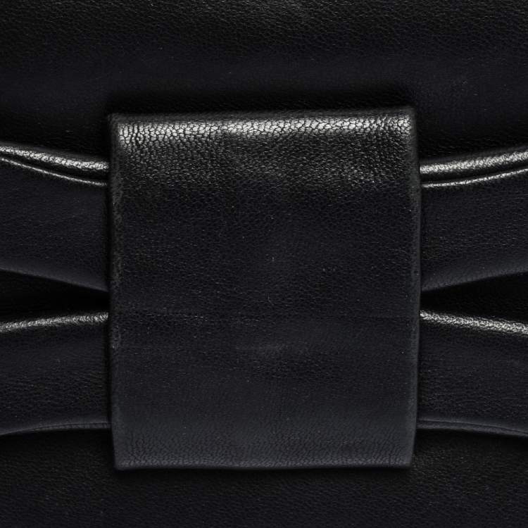 Pre Owned Valentino Black Leather Pleated Bow Continental Wallet