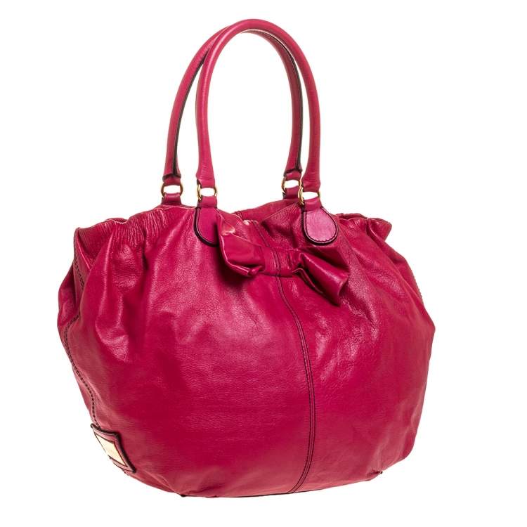 Pre Owned Valentino Pink Leather Bow Hobo