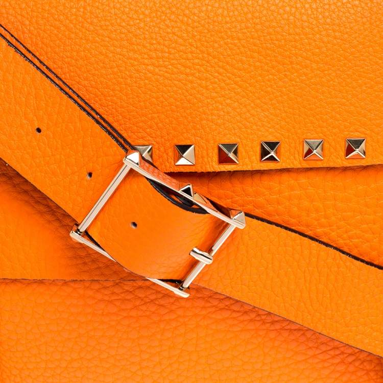 Pre Owned Valentino Neon Orange Leather Rockstud Messenger Bag