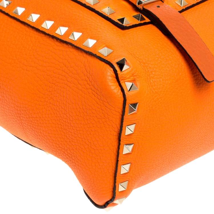 Pre Owned Valentino Neon Orange Leather Rockstud Messenger Bag