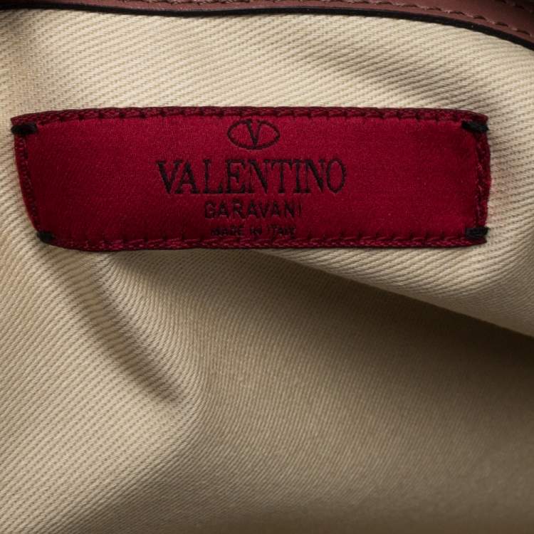 Pre Owned Valentino Old Rose Leather Oversized Rockstud Wristlet Pouch