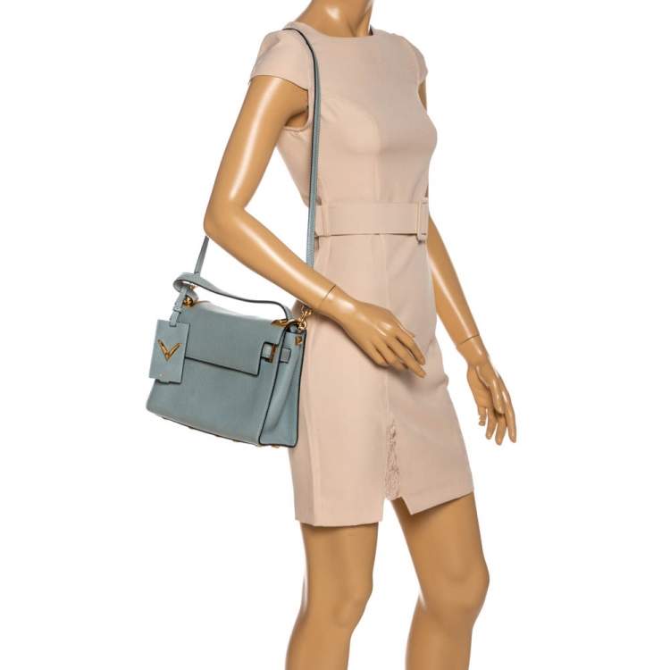 Pre Owned Valentino Light Blue Leather My Rockstud Top Handle Bag