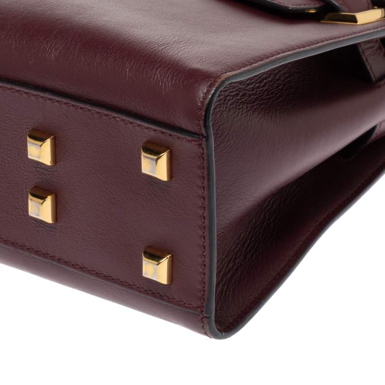 Pre Owned Valentino Burgundy Leather My Rockstud Top Handle Bag