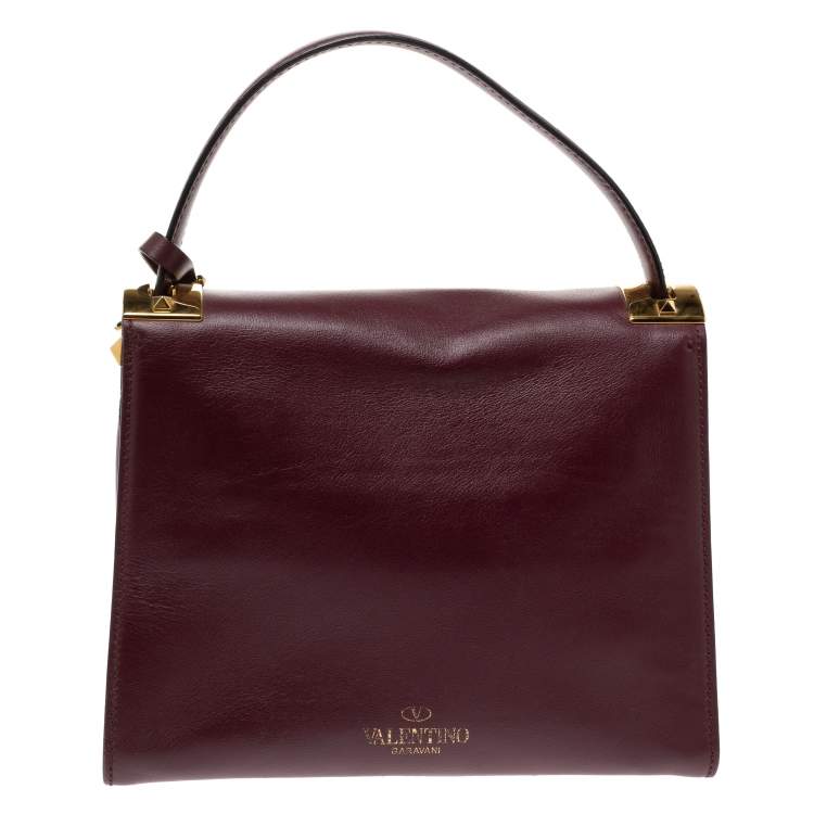Pre Owned Valentino Burgundy Leather My Rockstud Top Handle Bag