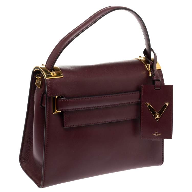 Pre Owned Valentino Burgundy Leather My Rockstud Top Handle Bag