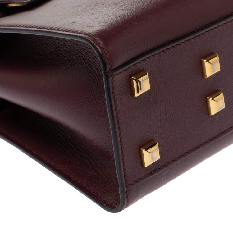 Pre Owned Valentino Burgundy Leather My Rockstud Top Handle Bag