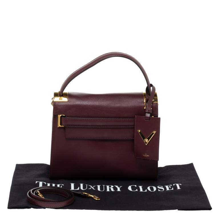 Pre Owned Valentino Burgundy Leather My Rockstud Top Handle Bag