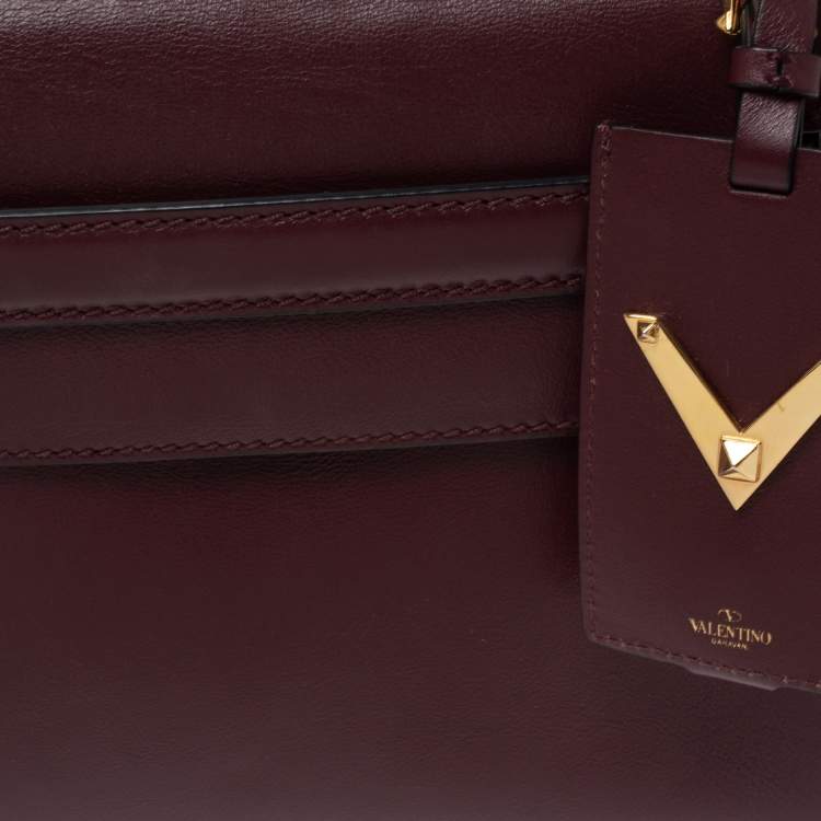 Pre Owned Valentino Burgundy Leather My Rockstud Top Handle Bag