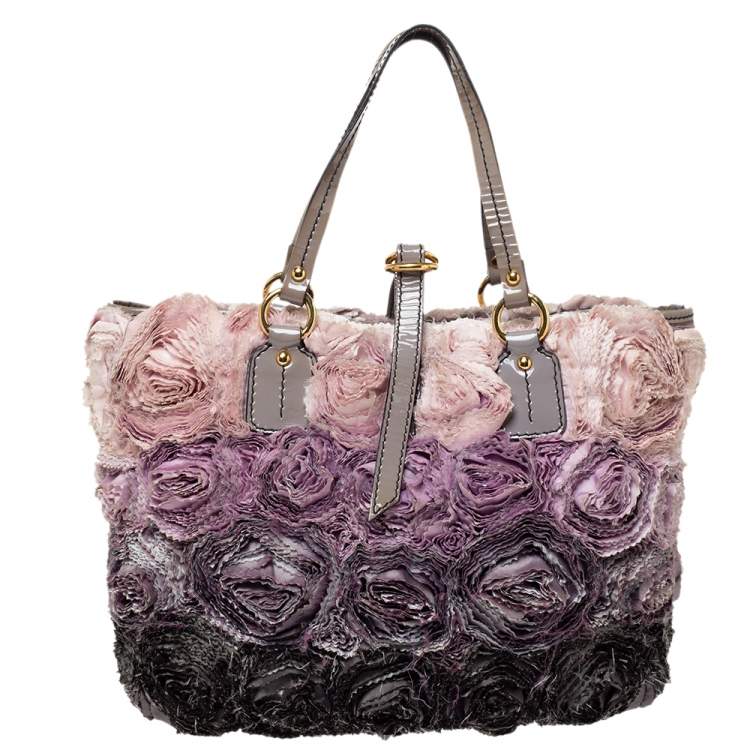 Pre Owned Valentino Multicolor Floral Applique Satin and Patent Leather Shopper Tote