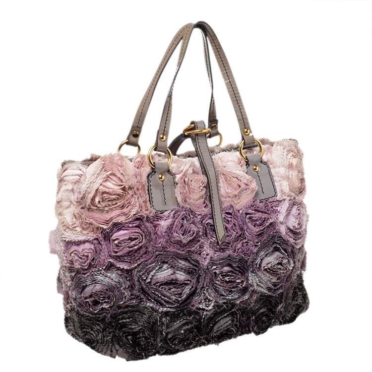 Pre Owned Valentino Multicolor Floral Applique Satin and Patent Leather Shopper Tote