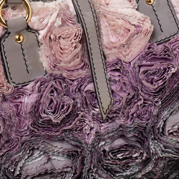 Pre Owned Valentino Multicolor Floral Applique Satin and Patent Leather Shopper Tote