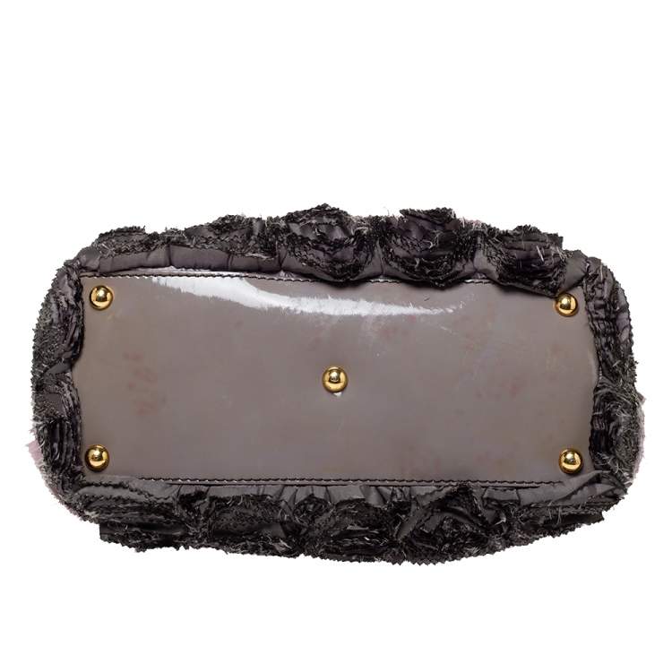 Pre Owned Valentino Multicolor Floral Applique Satin and Patent Leather Shopper Tote