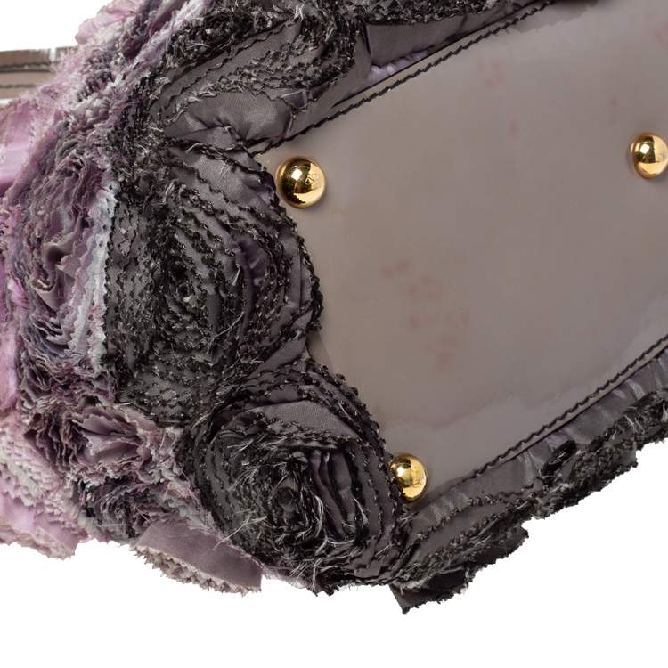 Pre Owned Valentino Multicolor Floral Applique Satin and Patent Leather Shopper Tote