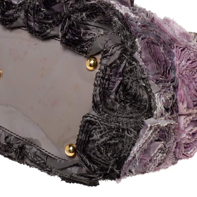 Pre Owned Valentino Multicolor Floral Applique Satin and Patent Leather Shopper Tote