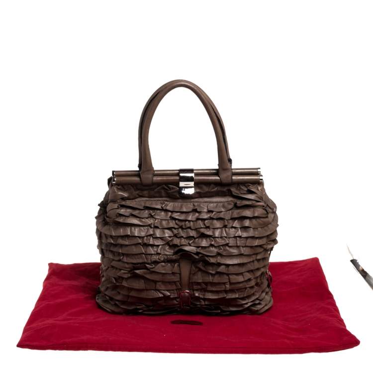 Pre Owned Valentino Taupe Leather Allure Ruffled Frame Bag