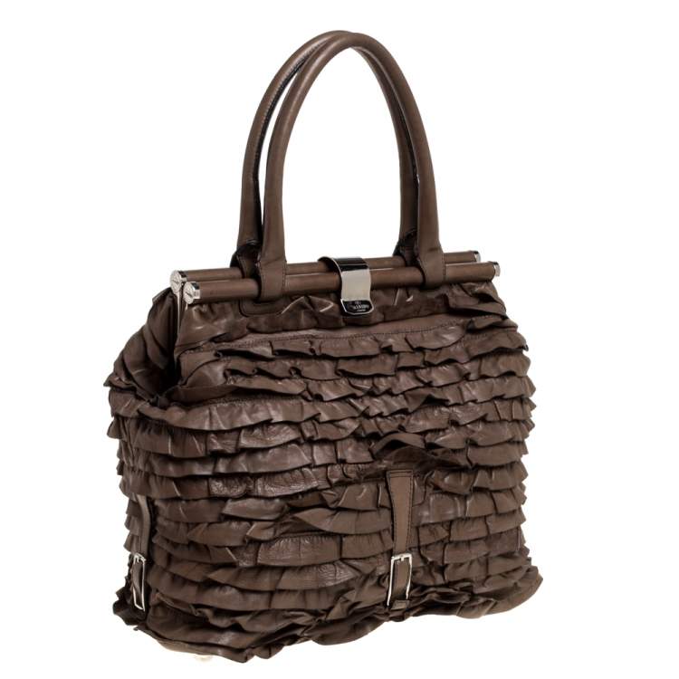 Pre Owned Valentino Taupe Leather Allure Ruffled Frame Bag