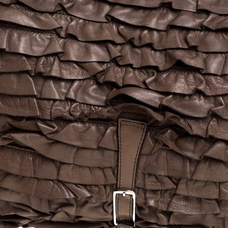 Pre Owned Valentino Taupe Leather Allure Ruffled Frame Bag