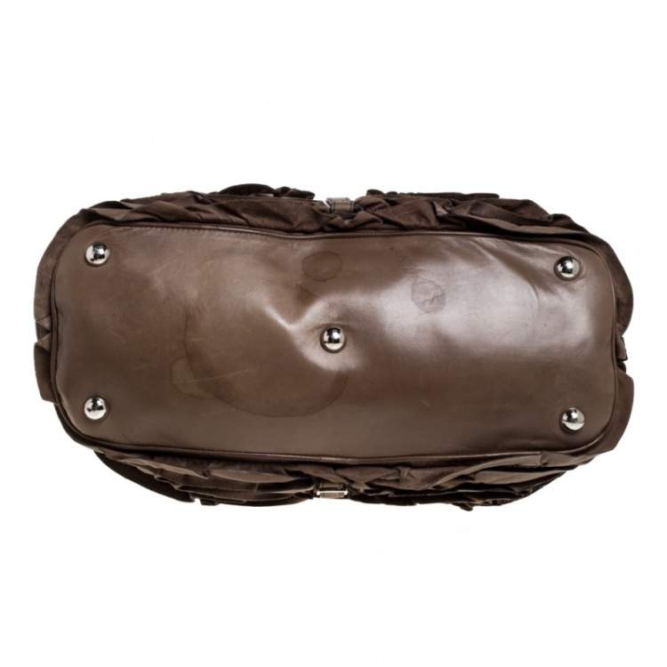 Pre Owned Valentino Taupe Leather Allure Ruffled Frame Bag