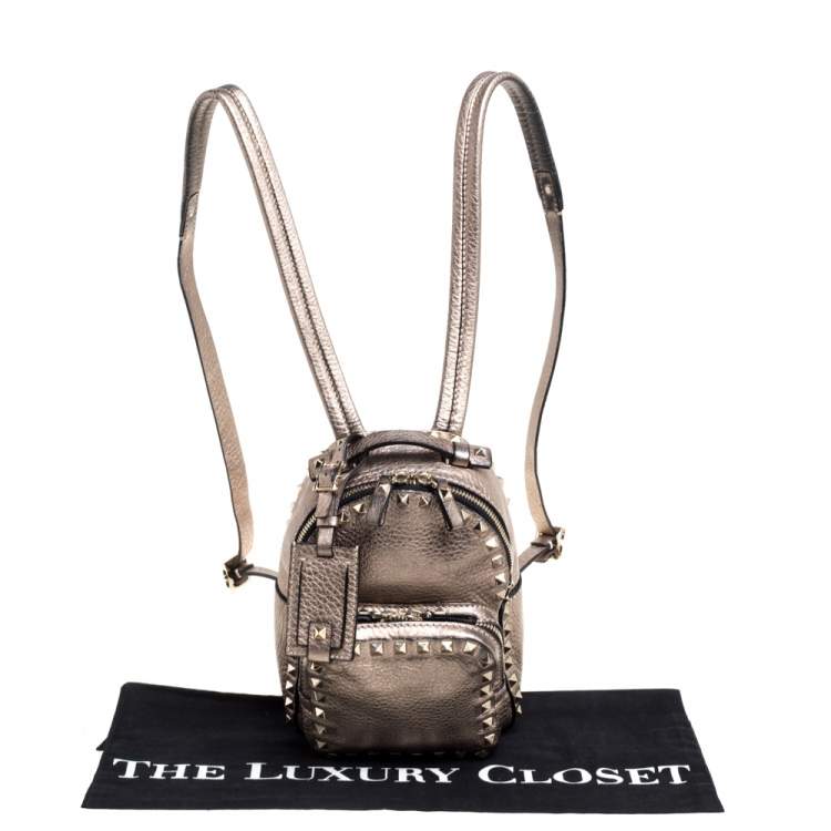 Pre Owned Valentino Metallic Light Brown Leather Mini Rockstud Backpack