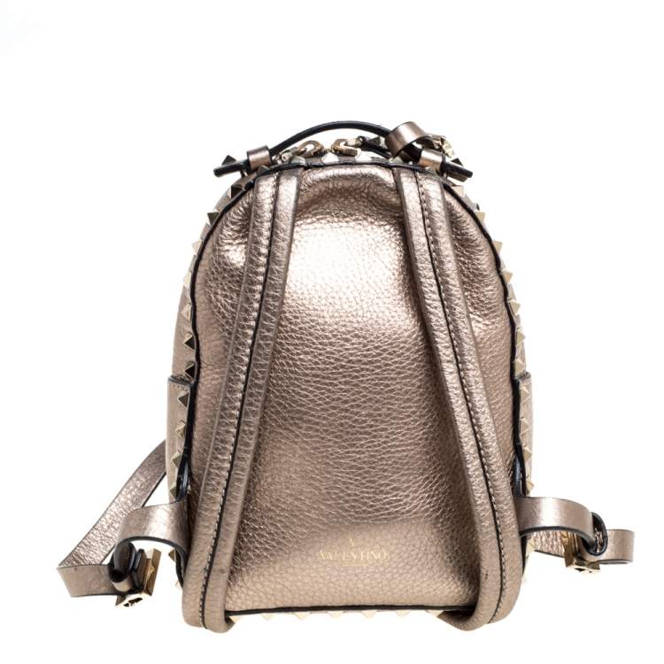Pre Owned Valentino Metallic Light Brown Leather Mini Rockstud Backpack
