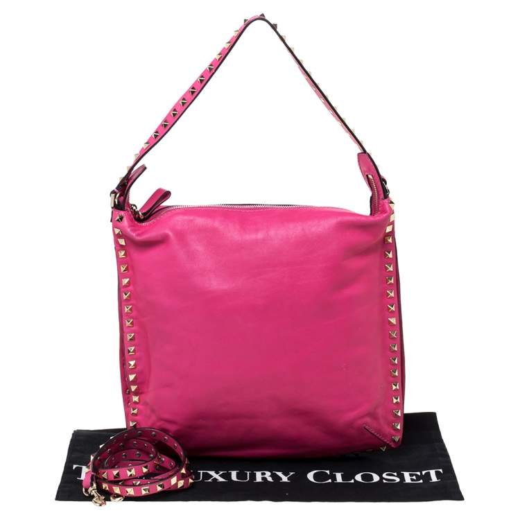 Pre Owned Valentino Fuchsia Leather Rockstud Messenger Bag