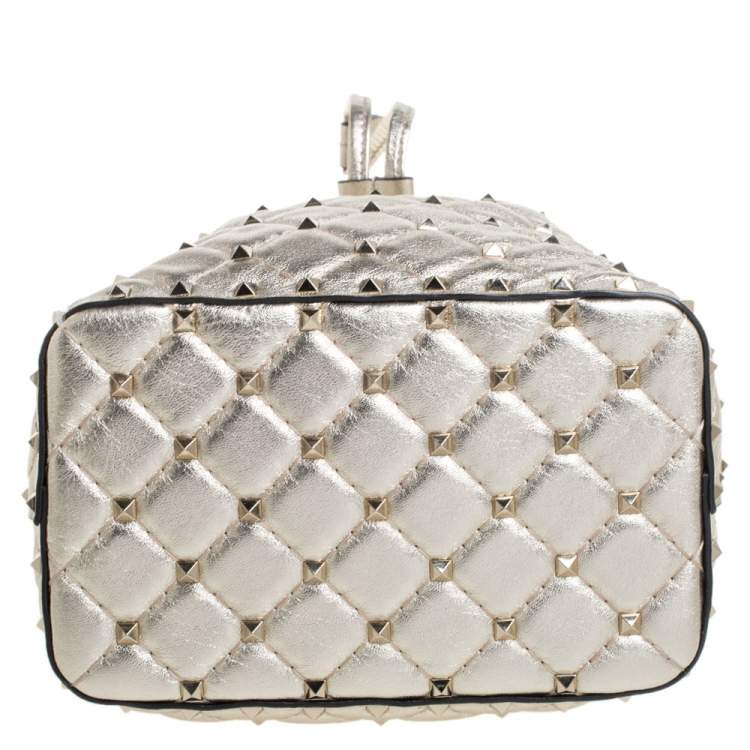 Pre Owned Valentino Metallic Gold Leather Small Rockstud Bucket Bag