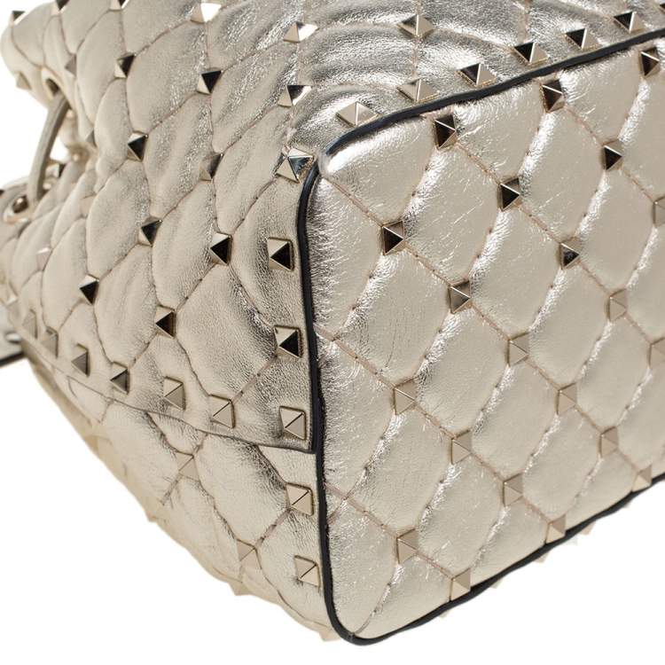 Pre Owned Valentino Metallic Gold Leather Small Rockstud Bucket Bag