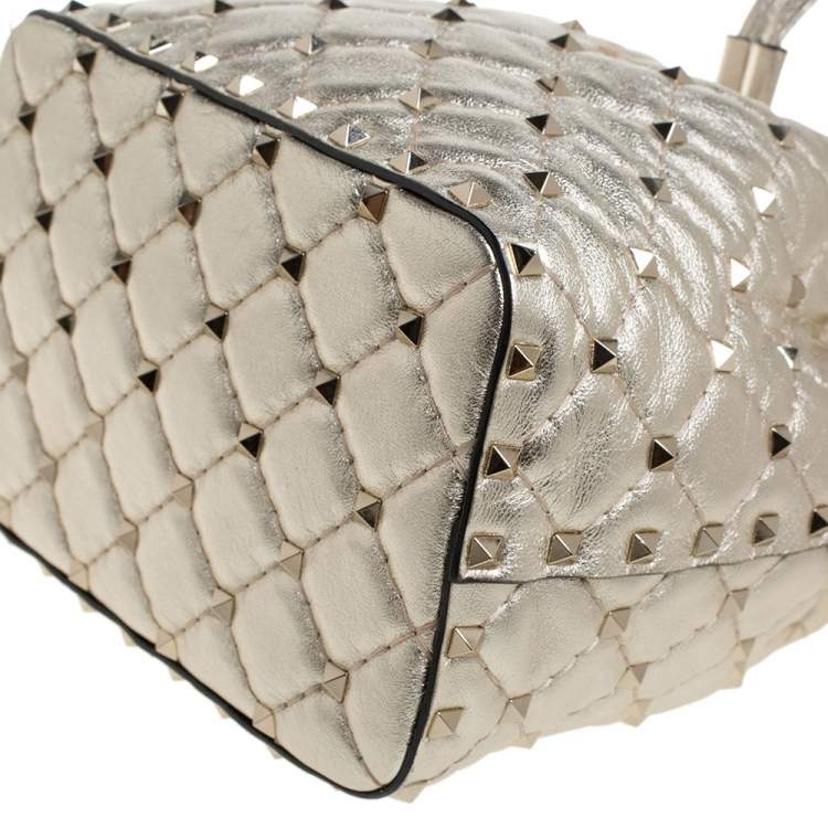 Pre Owned Valentino Metallic Gold Leather Small Rockstud Bucket Bag
