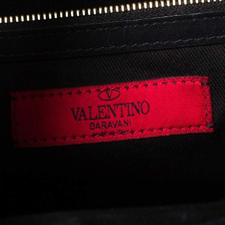 Pre Owned Valentino Black Patent Leather Rockstud Top Handle Bag