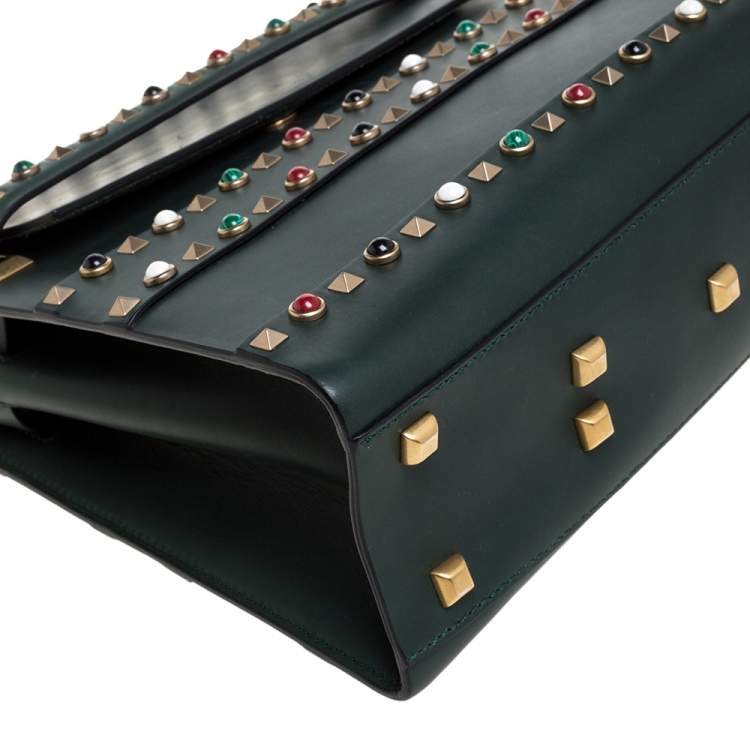 Pre Owned Valentino Green Studded Leather My Rockstud Top Handle Bag