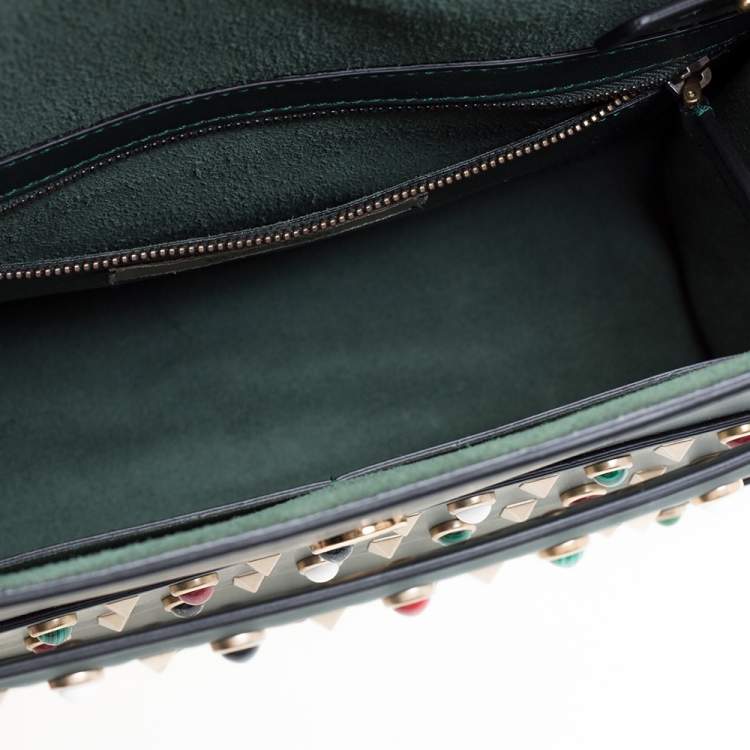 Pre Owned Valentino Green Studded Leather My Rockstud Top Handle Bag