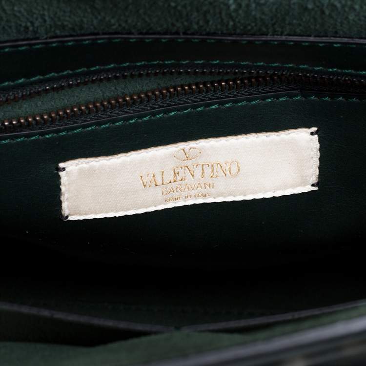Pre Owned Valentino Green Studded Leather My Rockstud Top Handle Bag