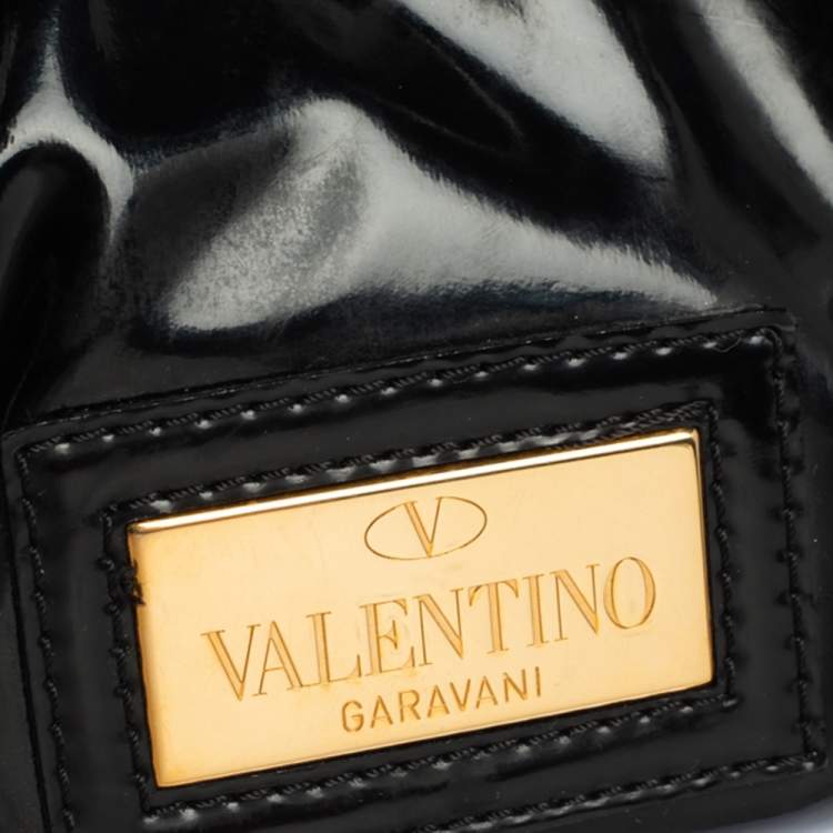 Pre Owned Valentino Black Patent Leather Mini Nuage Hobo