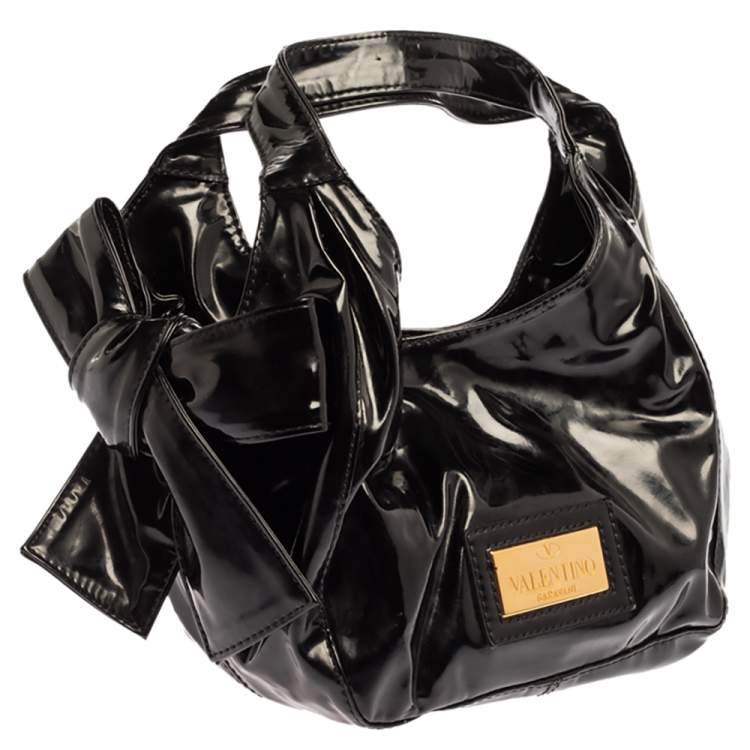 Pre Owned Valentino Black Patent Leather Mini Nuage Hobo