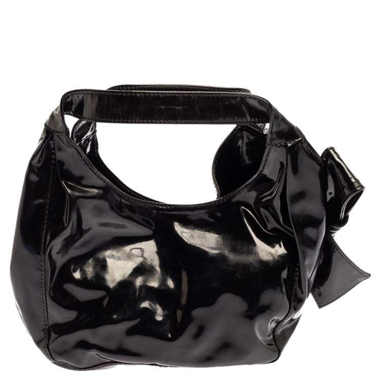 Pre Owned Valentino Black Patent Leather Mini Nuage Hobo