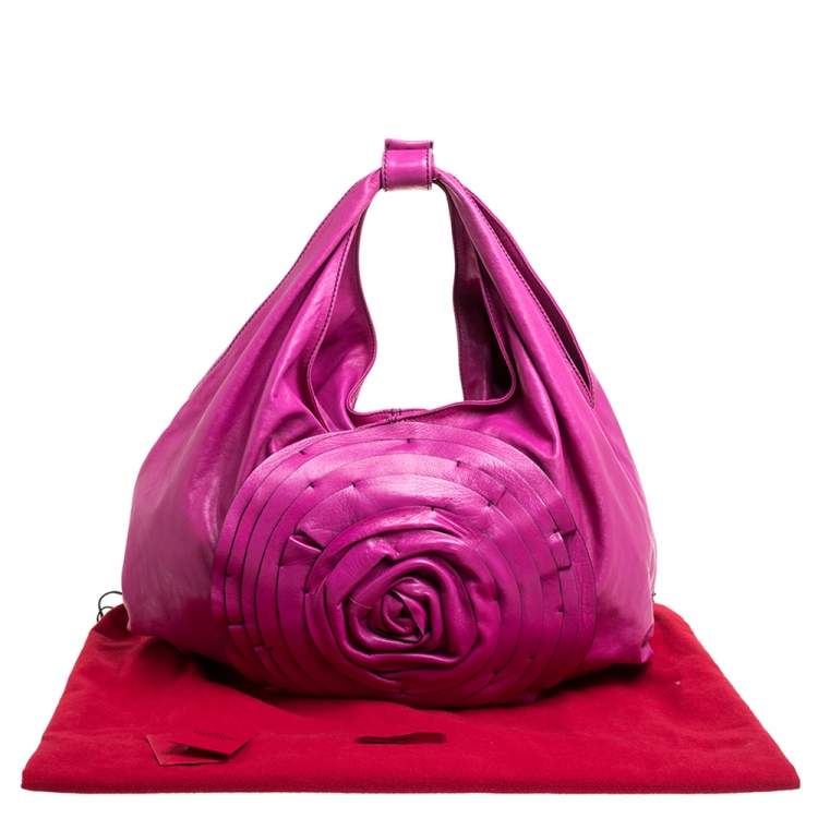 Pre Owned Valentino Pink Leather Large Petale Rose Hobo 
