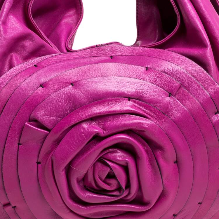 Pre Owned Valentino Pink Leather Large Petale Rose Hobo 