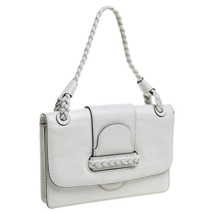 Pre Owned Valentino White Leather Braided Handle Top Handle Bag