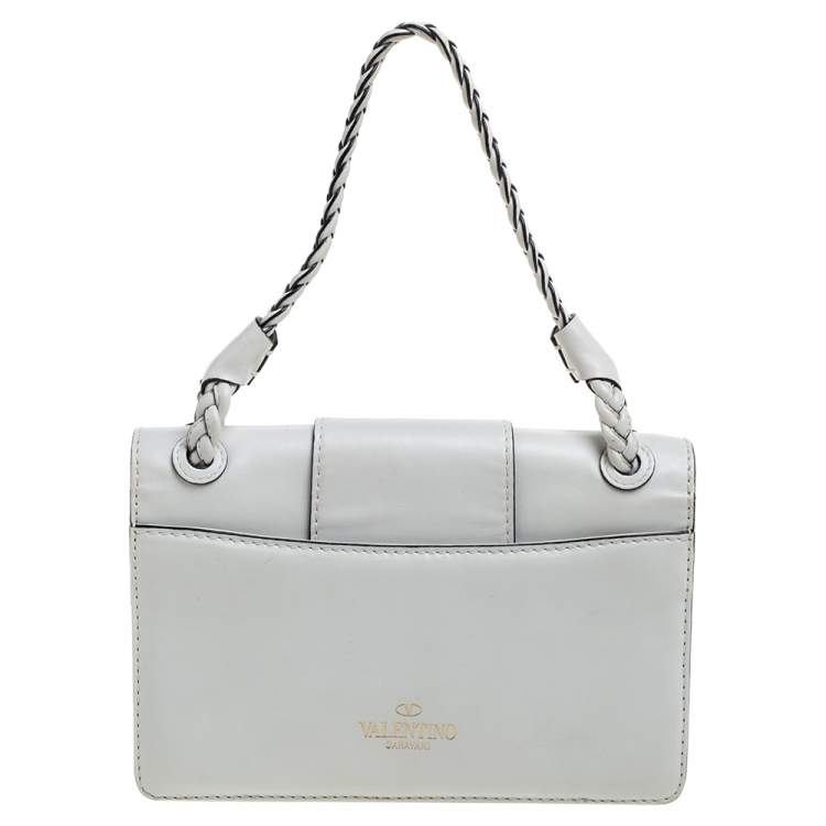 Pre Owned Valentino White Leather Braided Handle Top Handle Bag