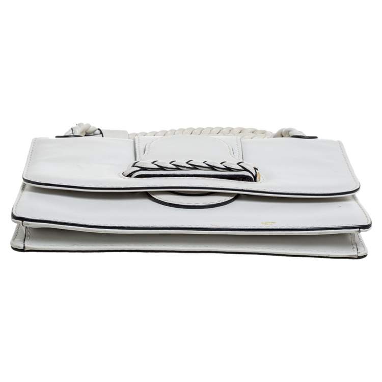 Pre Owned Valentino White Leather Braided Handle Top Handle Bag
