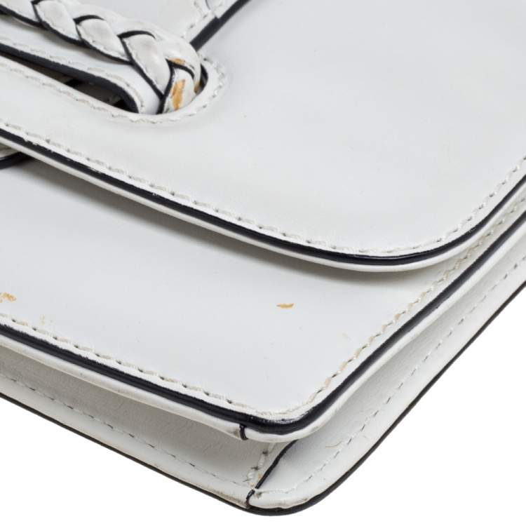Pre Owned Valentino White Leather Braided Handle Top Handle Bag