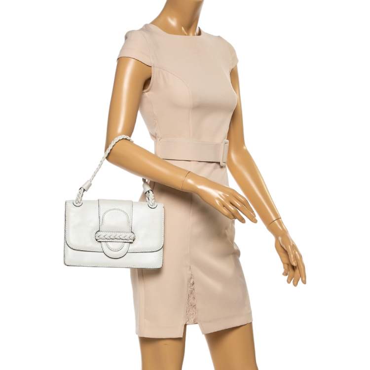 Pre Owned Valentino White Leather Braided Handle Top Handle Bag