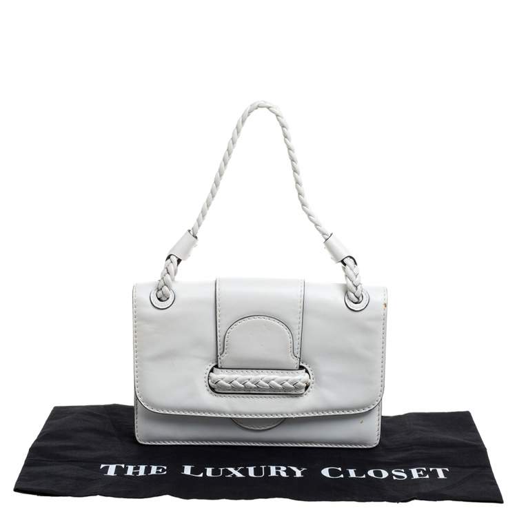 Pre Owned Valentino White Leather Braided Handle Top Handle Bag