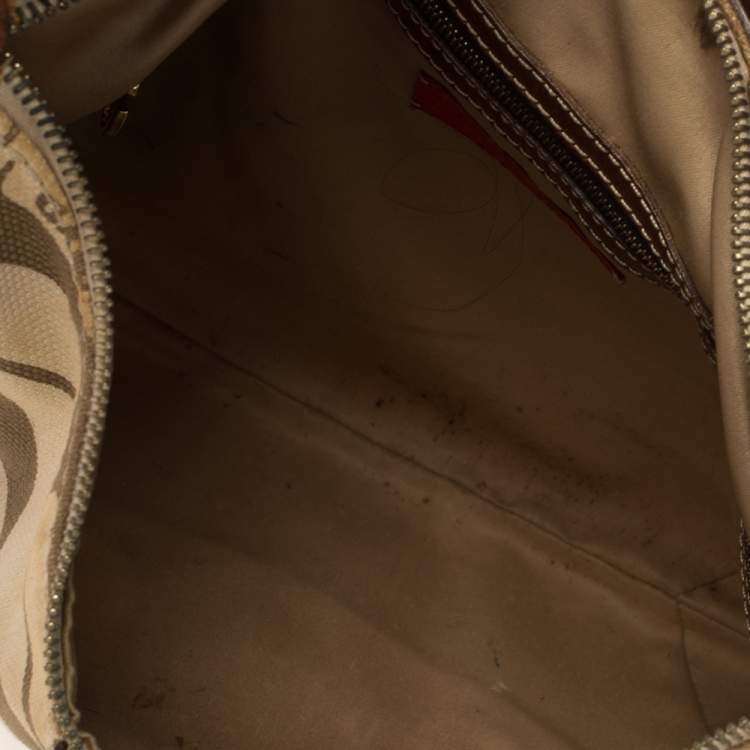 Pre Owned Valentino Brown/Cream Canvas and Leather Hobo