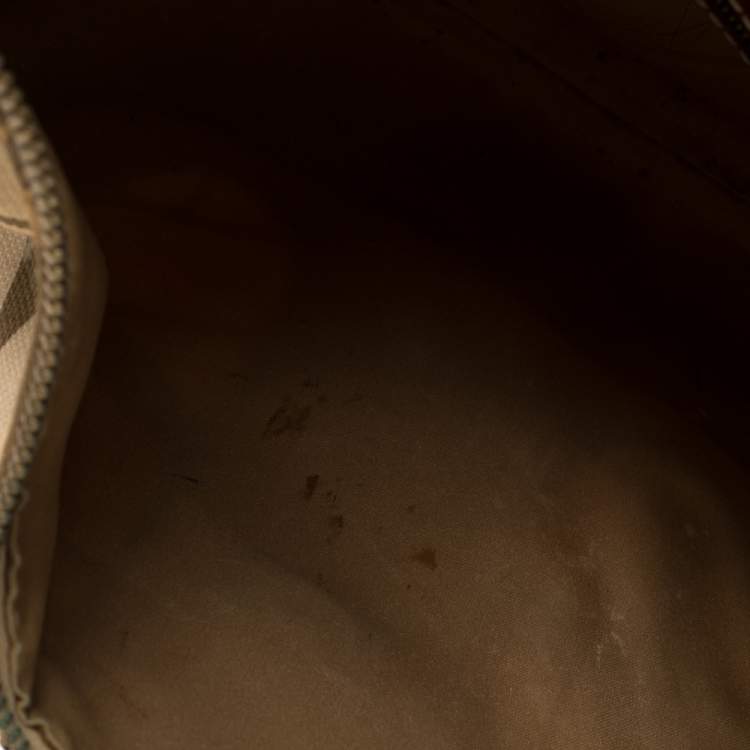 Pre Owned Valentino Brown/Cream Canvas and Leather Hobo