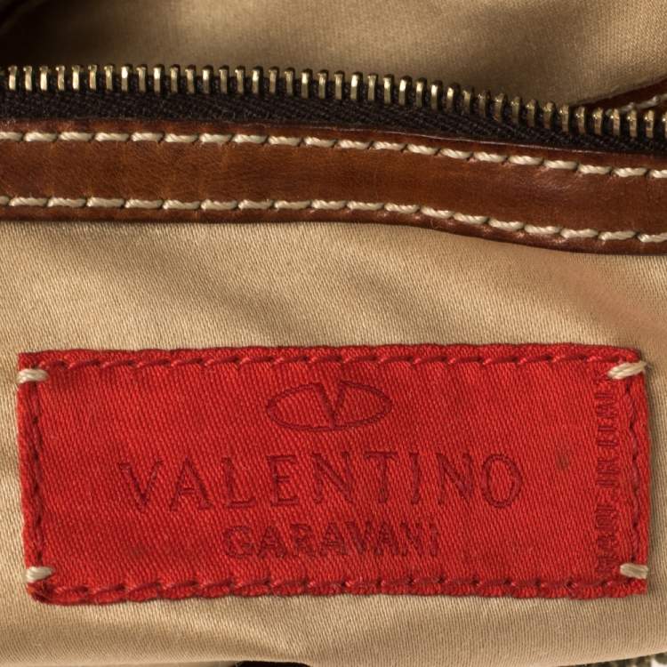 Pre Owned Valentino Brown/Cream Canvas and Leather Hobo