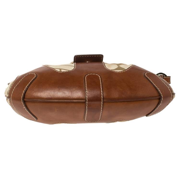 Pre Owned Valentino Brown/Cream Canvas and Leather Hobo